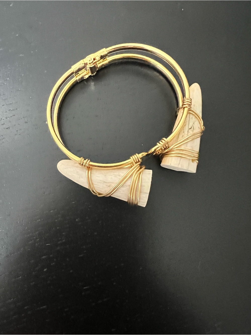 Gold Wire-Wrapped Horn Bangle Bracelet - Natural Ivory
